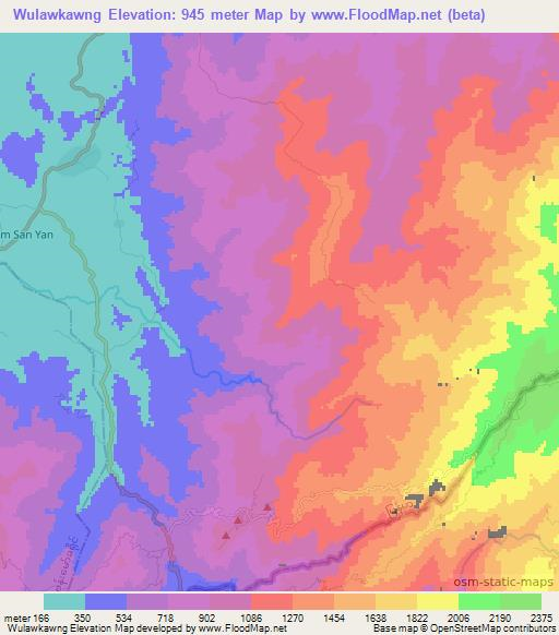 Wulawkawng,Myanmar Elevation Map