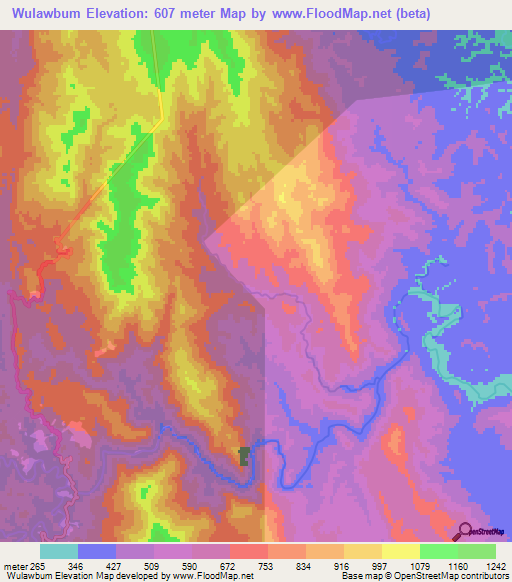 Wulawbum,Myanmar Elevation Map