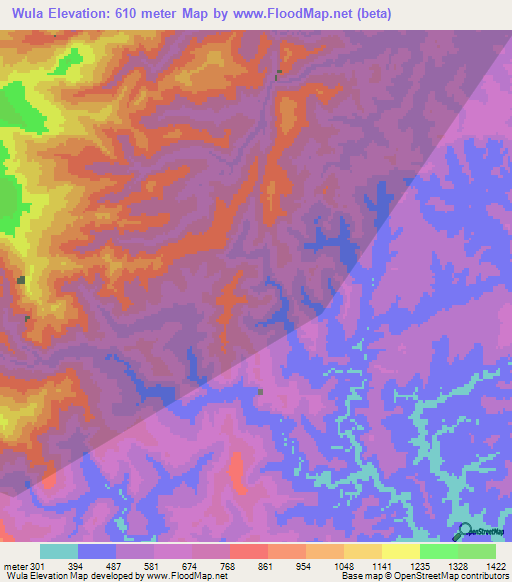 Wula,Myanmar Elevation Map