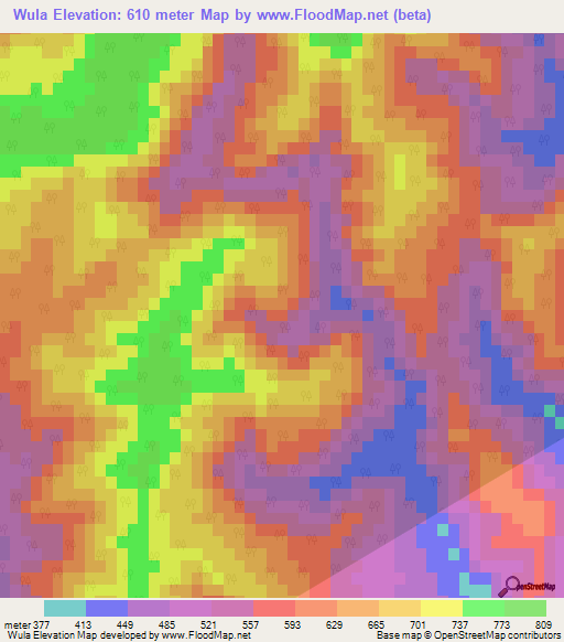 Wula,Myanmar Elevation Map