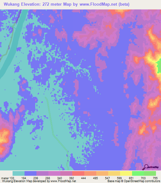 Wukang,Myanmar Elevation Map