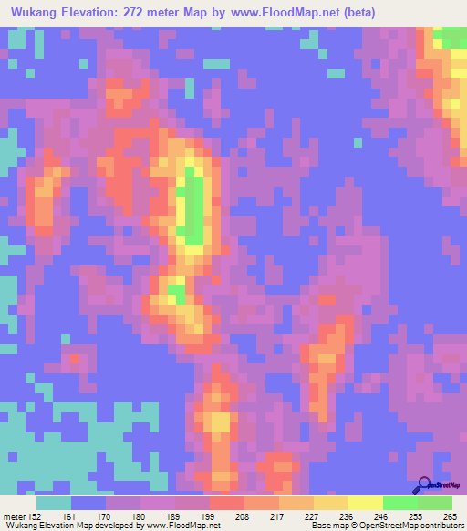 Wukang,Myanmar Elevation Map