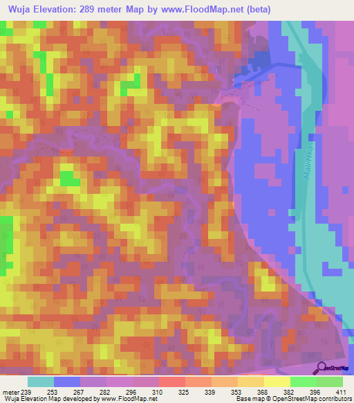 Wuja,Myanmar Elevation Map