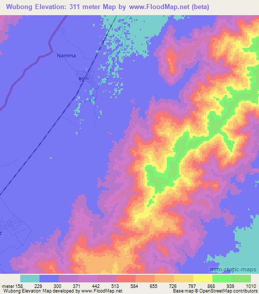 Wubong,Myanmar Elevation Map