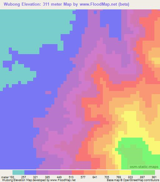 Wubong,Myanmar Elevation Map