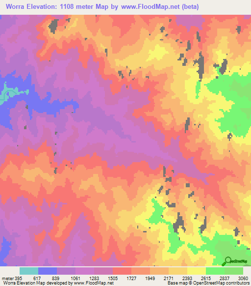 Worra,Myanmar Elevation Map