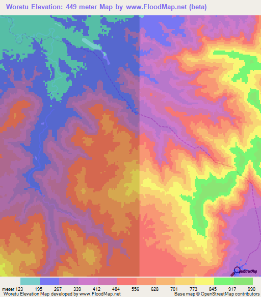 Woretu,Myanmar Elevation Map