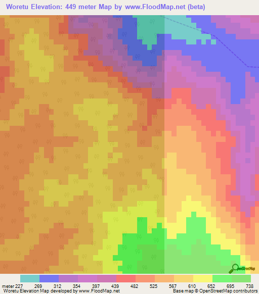 Woretu,Myanmar Elevation Map