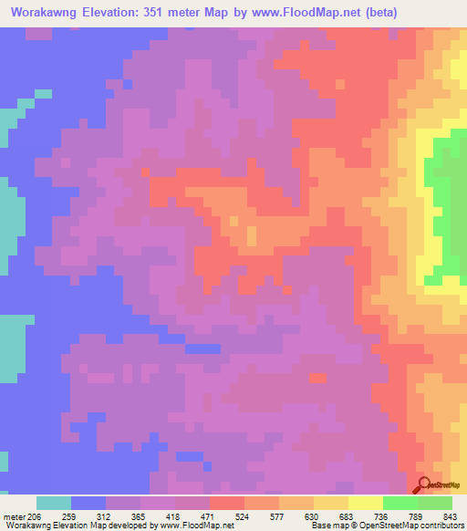 Worakawng,Myanmar Elevation Map