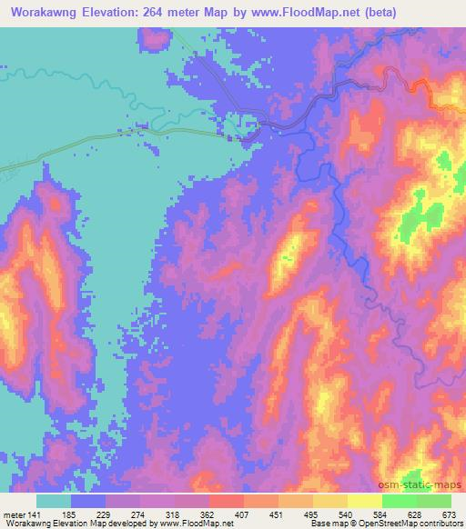 Worakawng,Myanmar Elevation Map