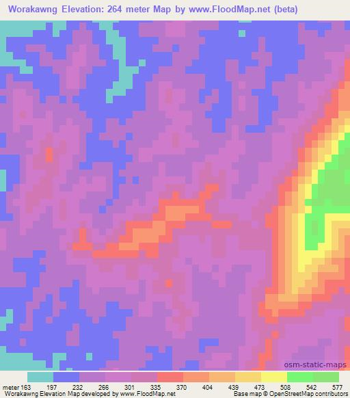 Worakawng,Myanmar Elevation Map