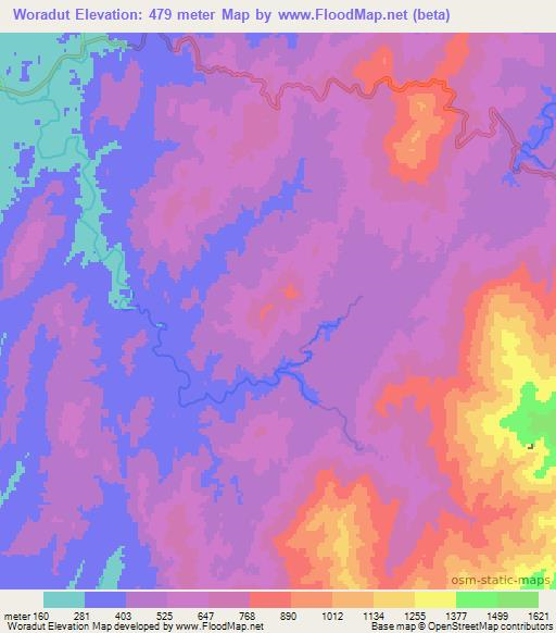 Woradut,Myanmar Elevation Map