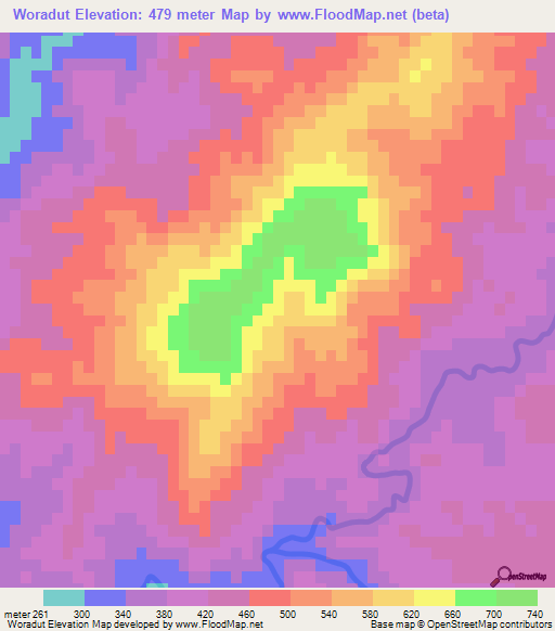 Woradut,Myanmar Elevation Map