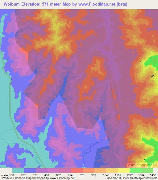 Woibum,Myanmar Elevation Map