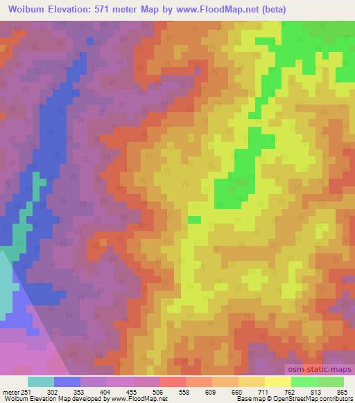 Woibum,Myanmar Elevation Map