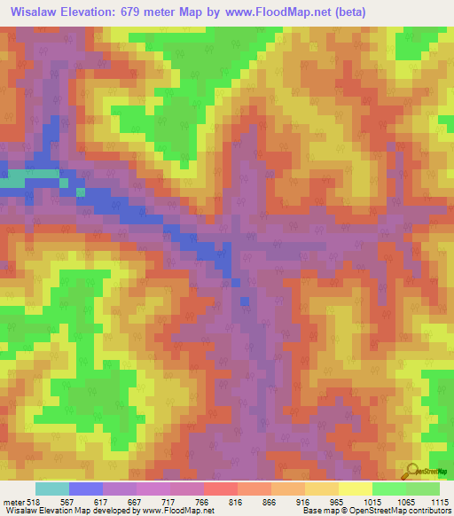 Wisalaw,Myanmar Elevation Map