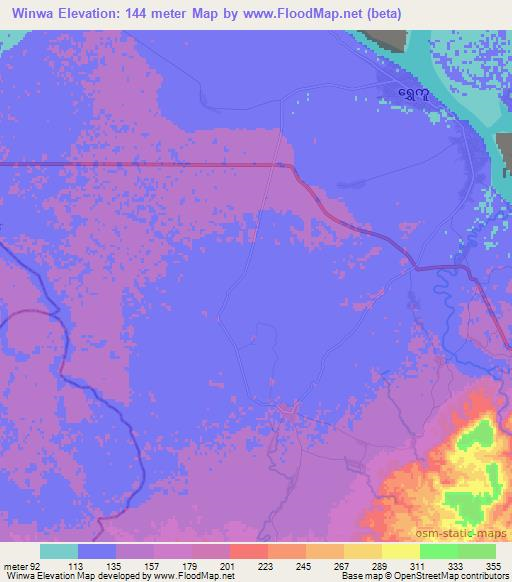 Winwa,Myanmar Elevation Map