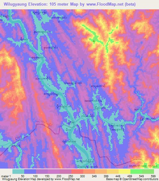 Wilugyaung,Myanmar Elevation Map