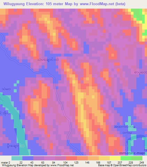 Wilugyaung,Myanmar Elevation Map