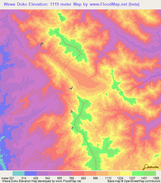 Wewa Doko,Myanmar Elevation Map