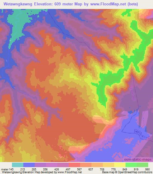 Wetawngkawng,Myanmar Elevation Map