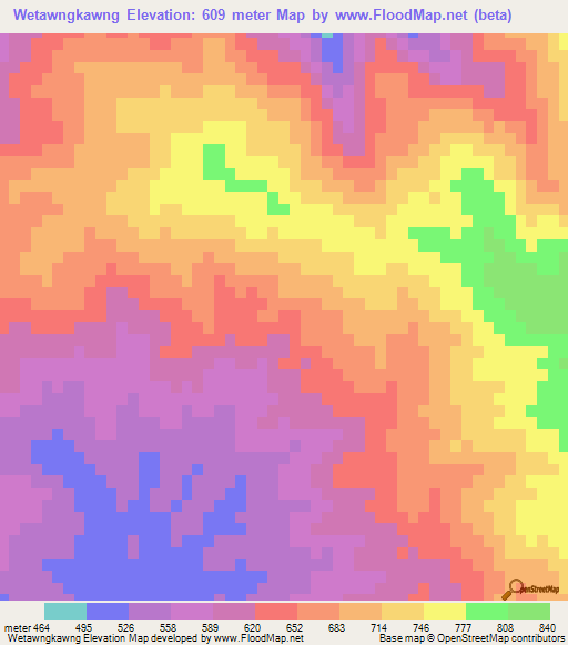 Wetawngkawng,Myanmar Elevation Map