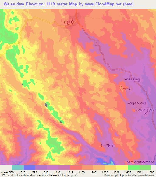 We-su-daw,Myanmar Elevation Map