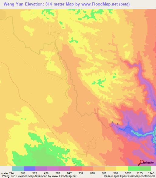 Weng Yun,Myanmar Elevation Map