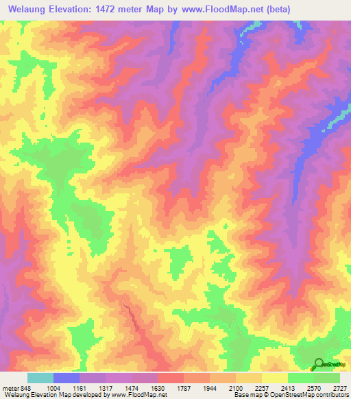 Welaung,Myanmar Elevation Map