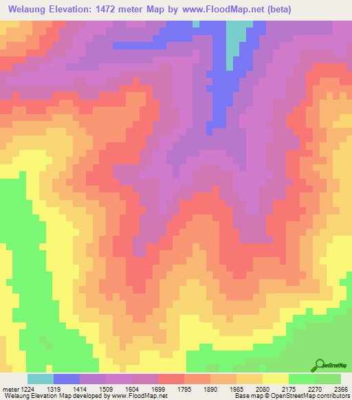 Welaung,Myanmar Elevation Map