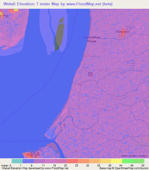 Wekali,Myanmar Elevation Map