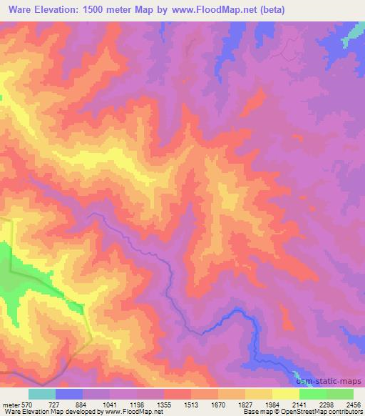 Ware,Myanmar Elevation Map