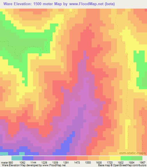 Ware,Myanmar Elevation Map