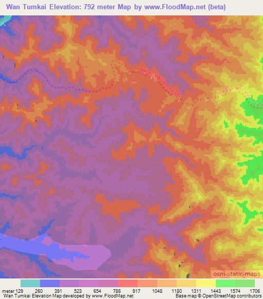 Wan Tumkai,Myanmar Elevation Map