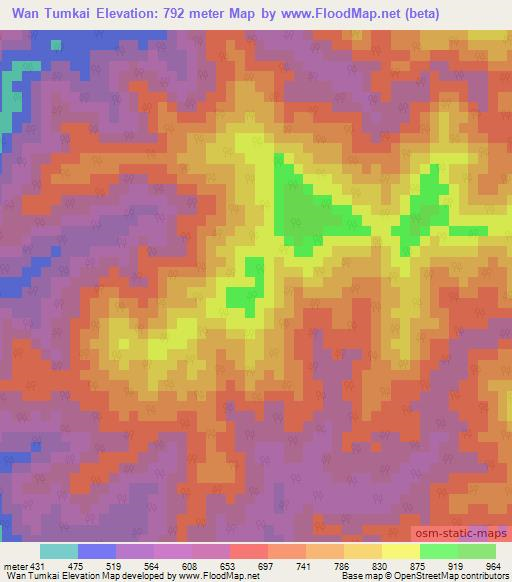 Wan Tumkai,Myanmar Elevation Map