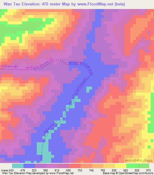 Wan Tau,Myanmar Elevation Map