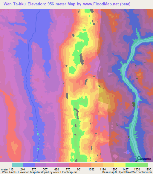 Wan Ta-hku,Myanmar Elevation Map