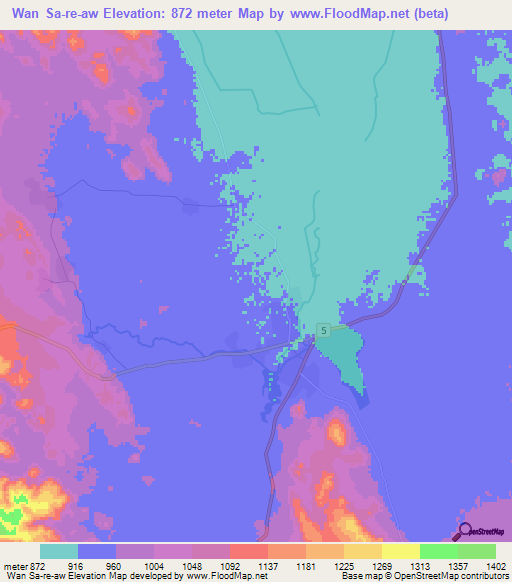 Wan Sa-re-aw,Myanmar Elevation Map