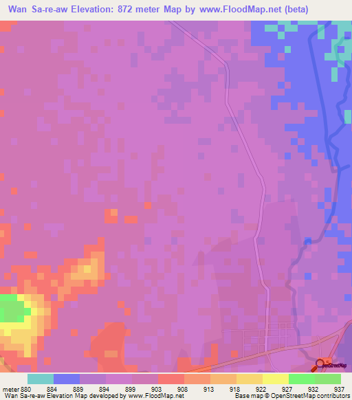 Wan Sa-re-aw,Myanmar Elevation Map