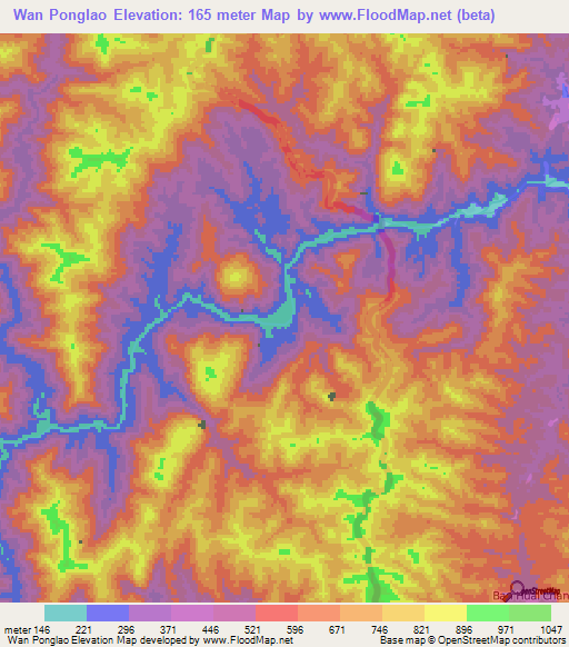 Wan Ponglao,Myanmar Elevation Map