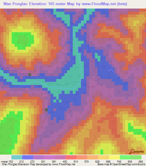 Wan Ponglao,Myanmar Elevation Map