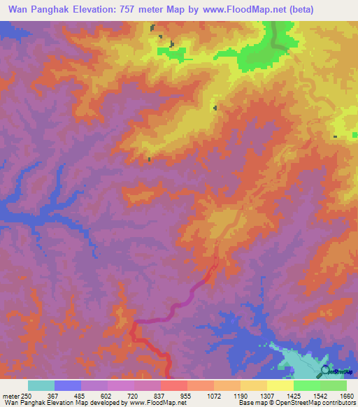 Wan Panghak,Myanmar Elevation Map