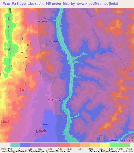 Wan Pa-Hpyet,Myanmar Elevation Map