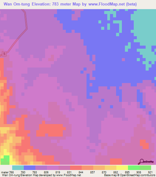 Wan Om-tung,Myanmar Elevation Map