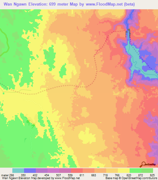 Wan Ngawn,Myanmar Elevation Map