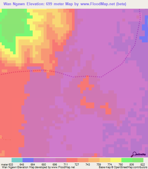 Wan Ngawn,Myanmar Elevation Map