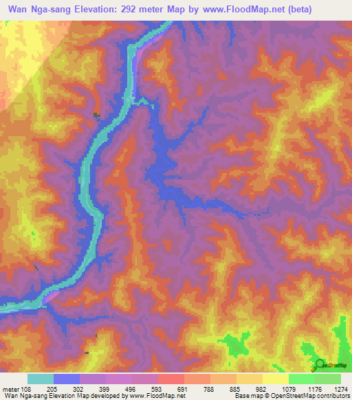 Wan Nga-sang,Myanmar Elevation Map