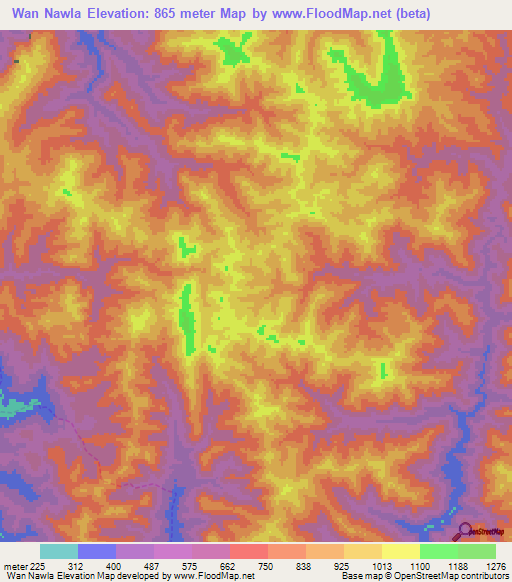 Wan Nawla,Myanmar Elevation Map