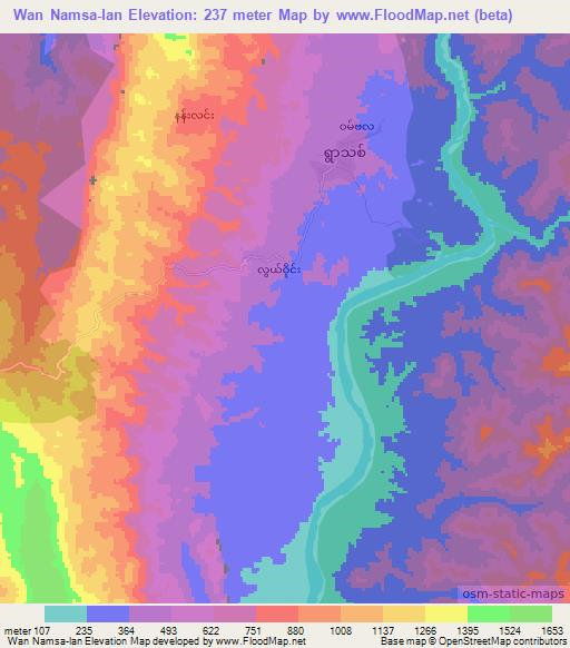 Wan Namsa-lan,Myanmar Elevation Map