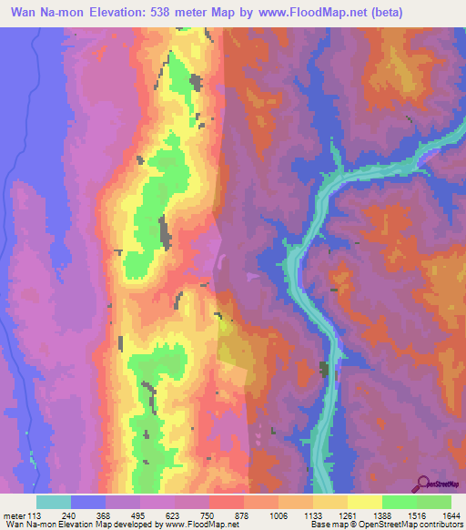 Wan Na-mon,Myanmar Elevation Map